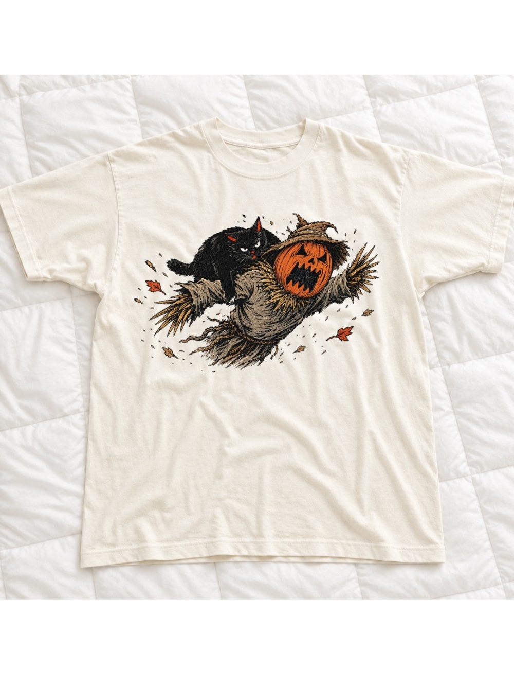 Gildan Cream Halloween Pumpkin & Black Cat Graphic Tee